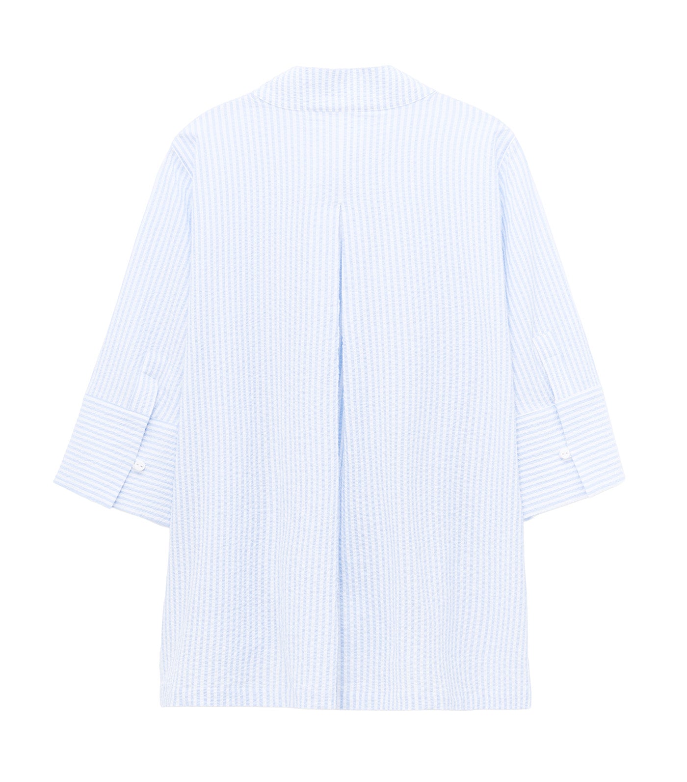 Seersucker Striped Band Collar Shirt Blue