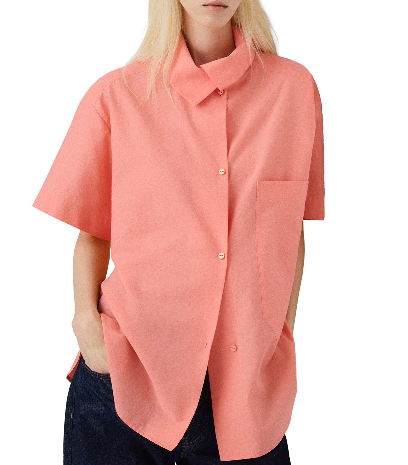 Asymmetric Spread Collar Shirt Pink