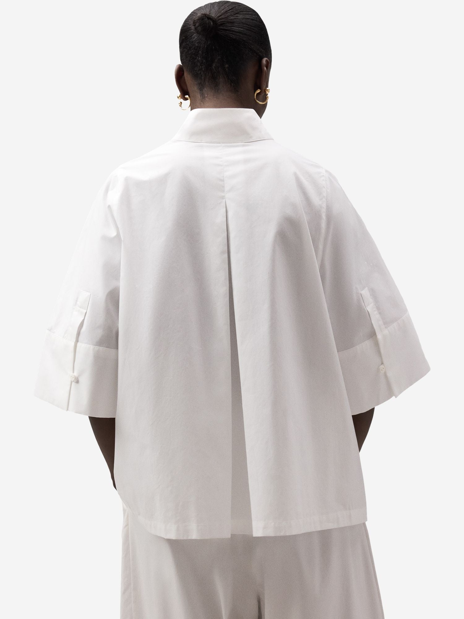 Short Sleeve High Collar Shirt White