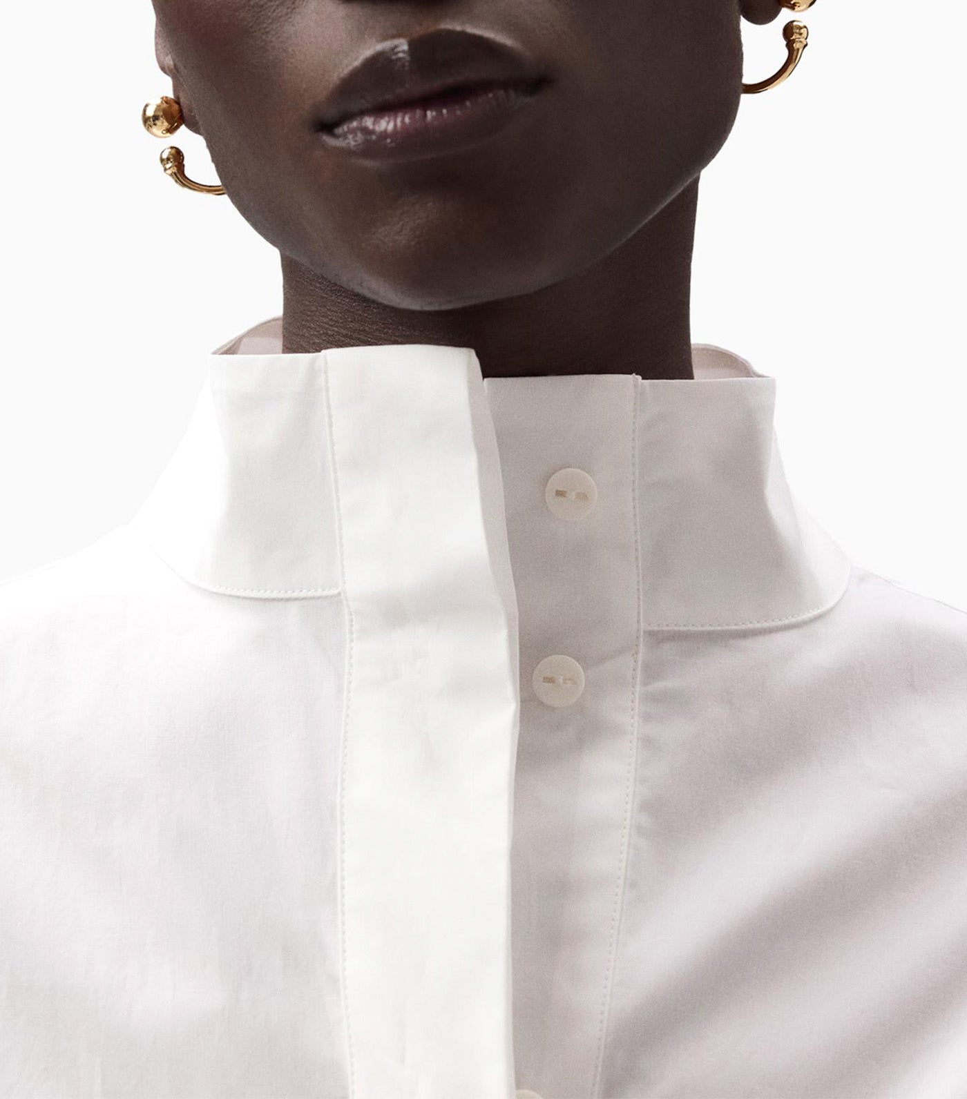 Short Sleeve High Collar Shirt White