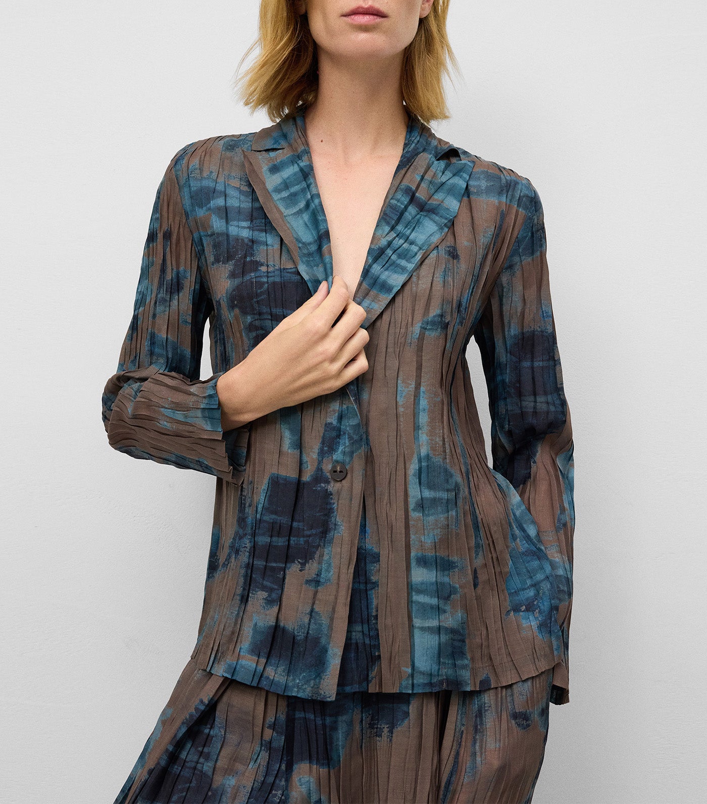 Adolfo Dominguez Printed Crinkle Blazer Taupe Print