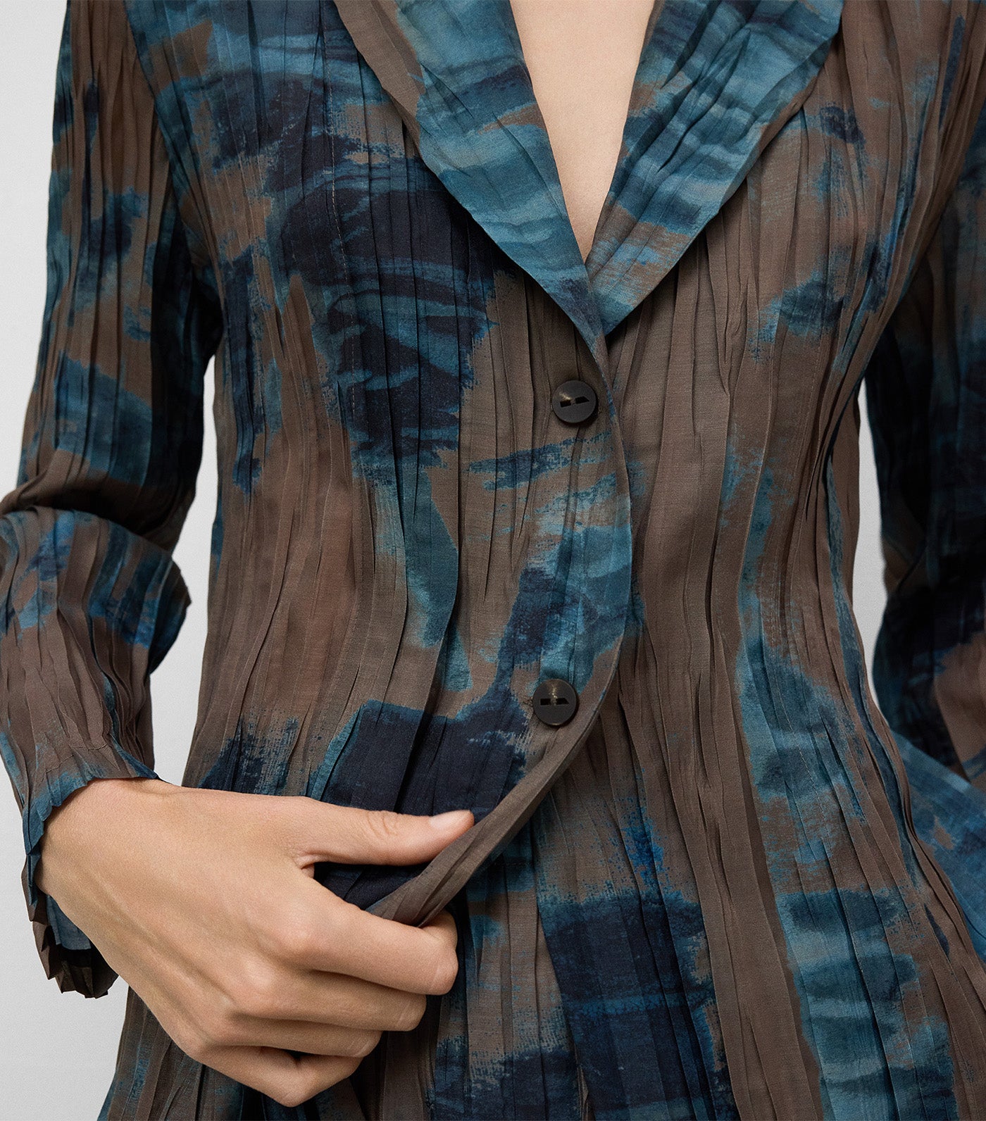 Adolfo Dominguez Printed Crinkle Blazer Taupe Print