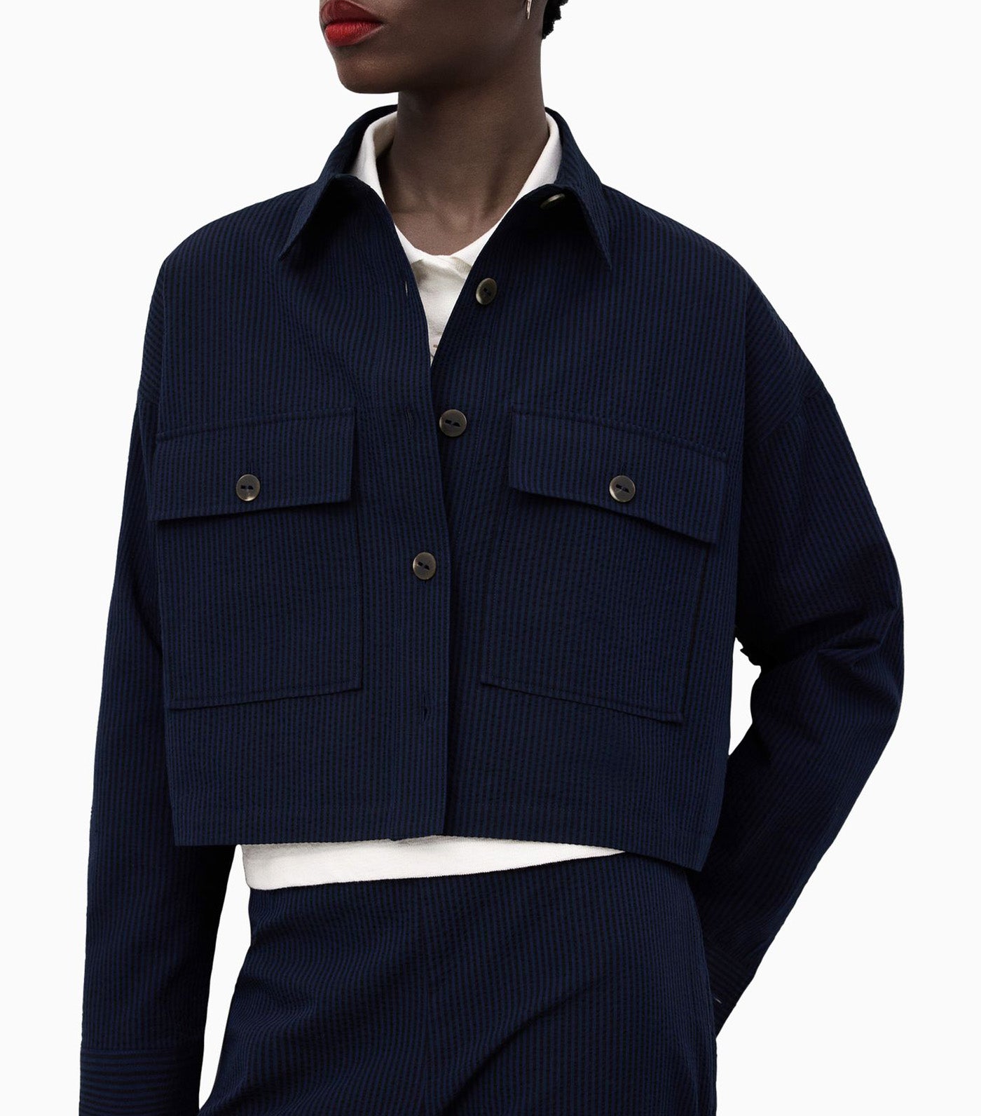 Cotton Seersucker Jacket Blue Stripe