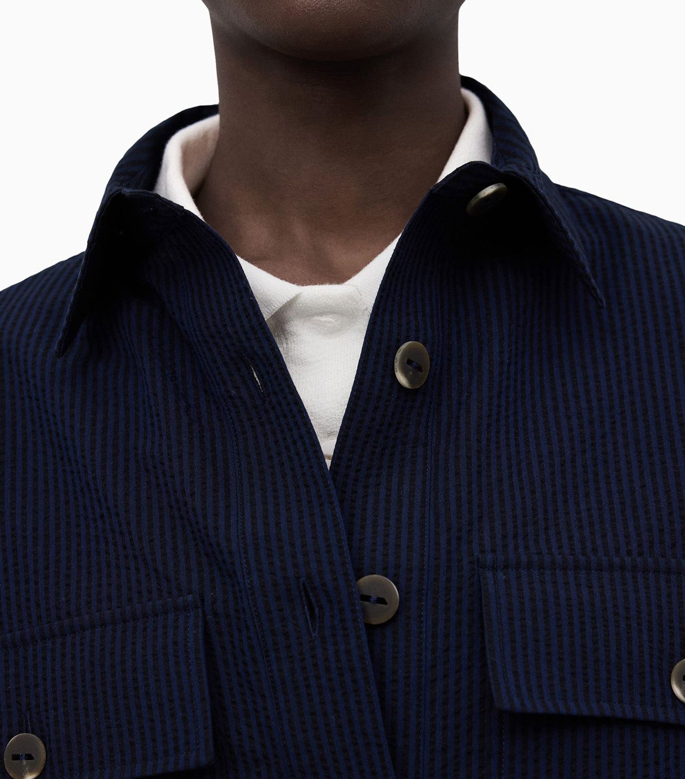 Cotton Seersucker Jacket Blue Stripe