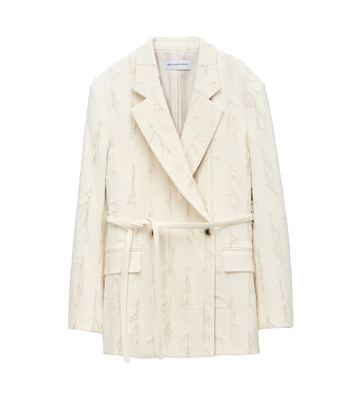 Frayed Double-Breasted Tailored Blazer Natural
