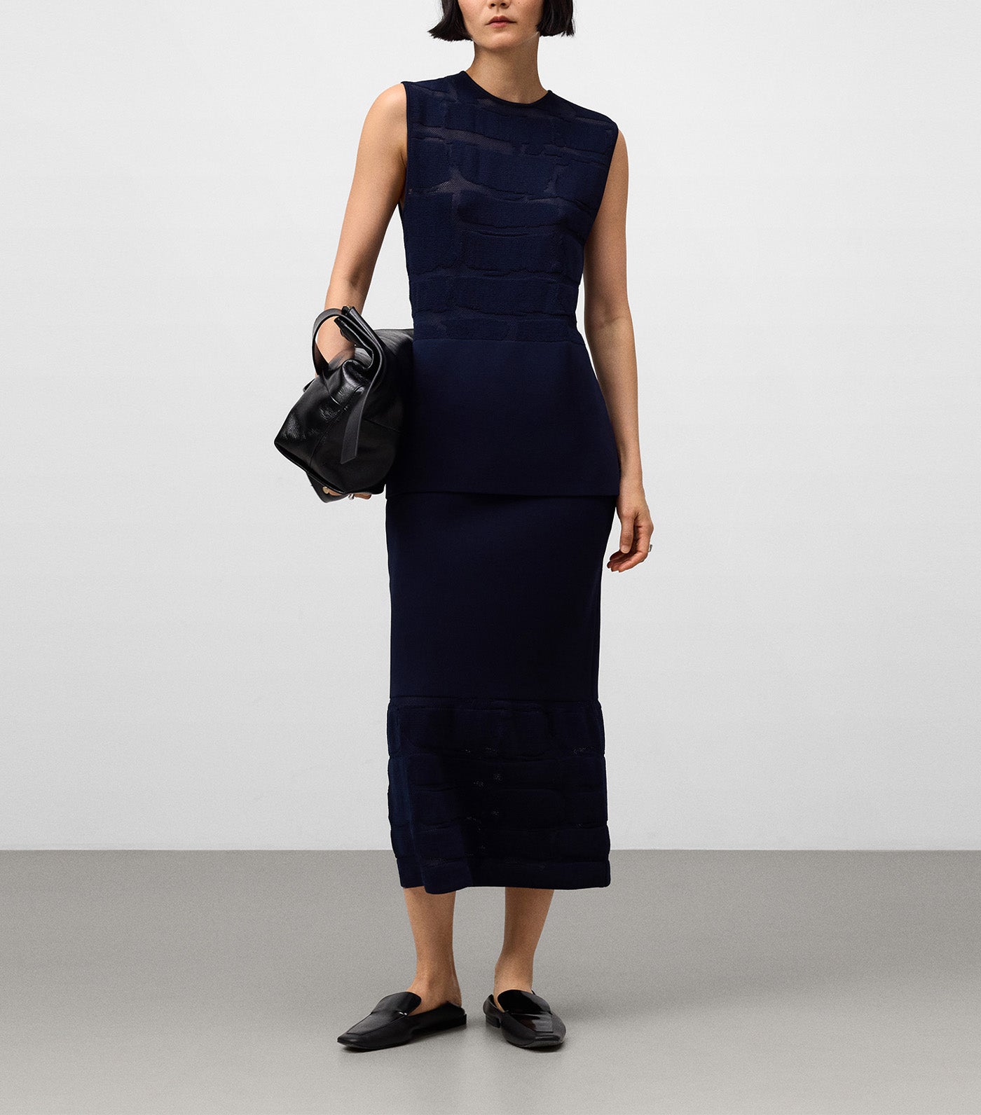 Knit Straight Skirt Navy Blue