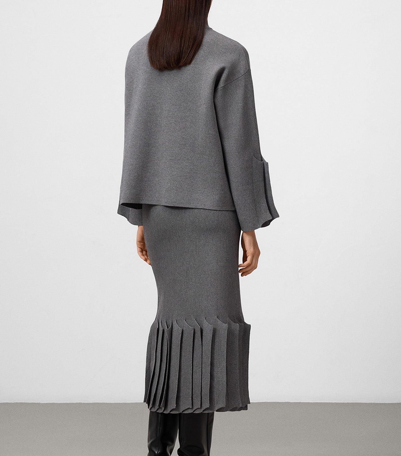 Pleated Hem Knit Skirt Gray Melange