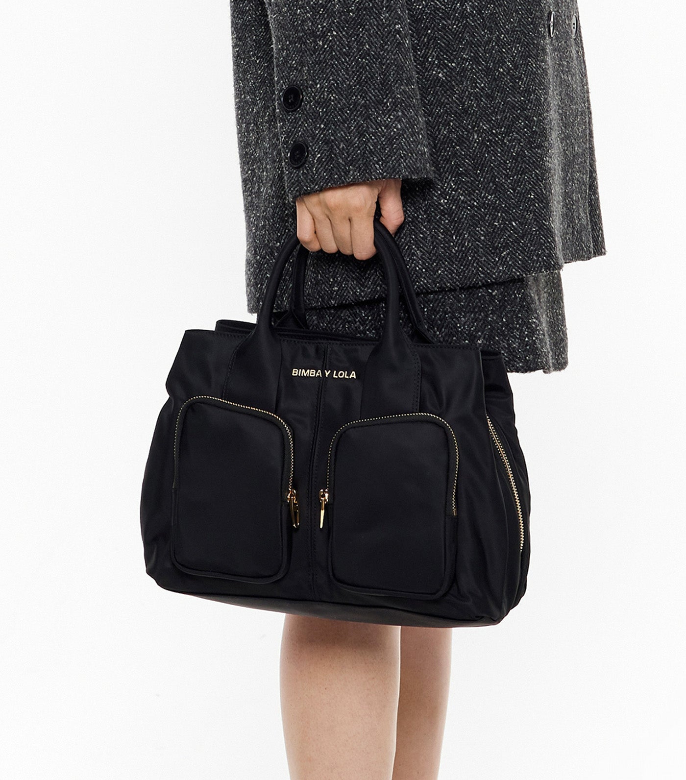 Large Nylon Pocket Handbag Black