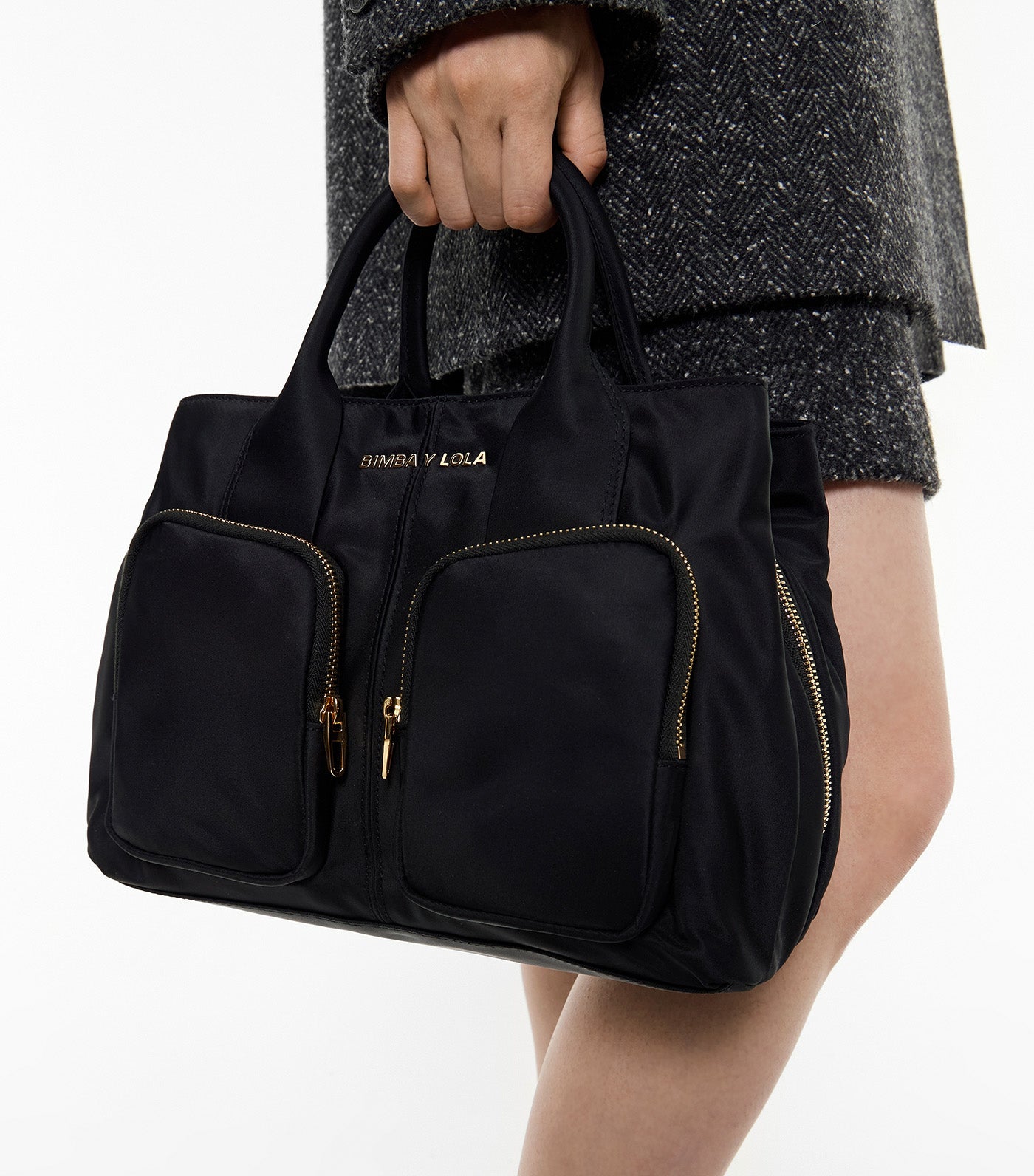 Large Nylon Pocket Handbag Black