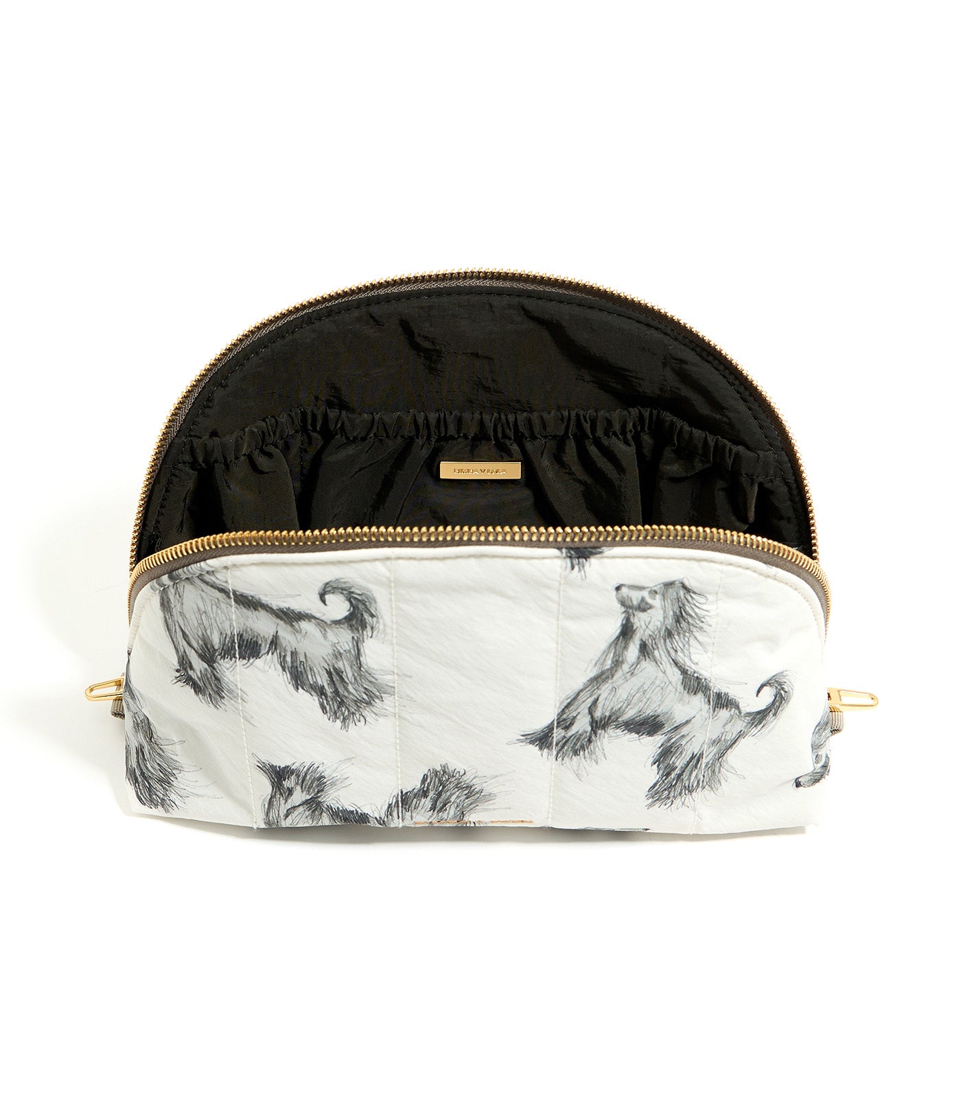 Large Pencil Greyhound Print Nylon Half-Moon Make-Up Case Gray