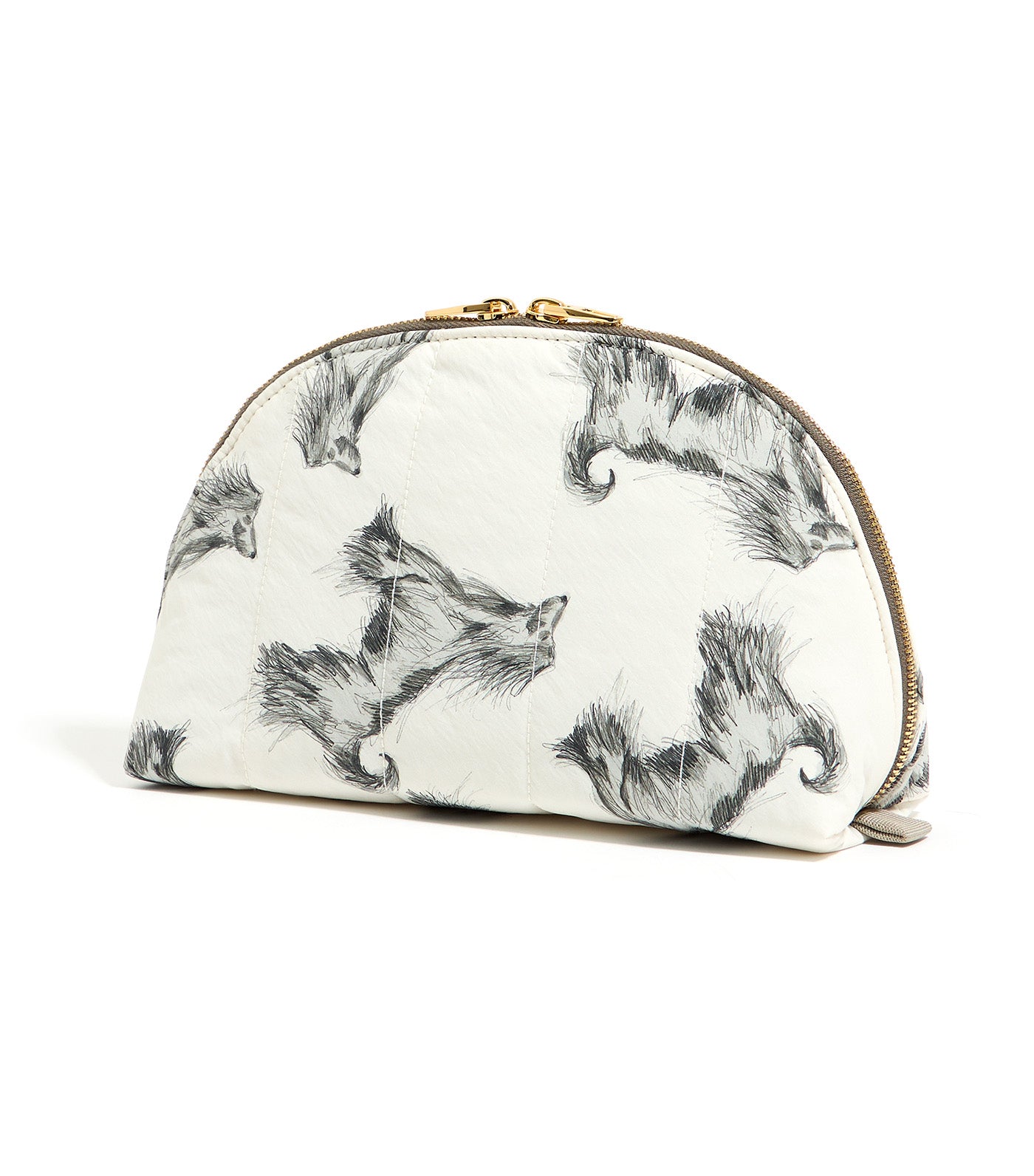 Large Pencil Greyhound Print Nylon Half-Moon Make-Up Case Gray