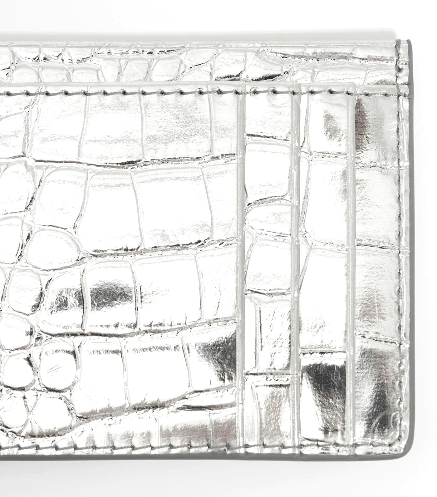 Mock Croc Card Holder Silver