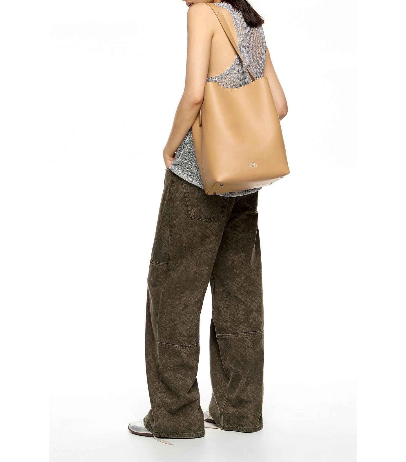 Bimba Y Lola Large Leather Carlino Bag Desert