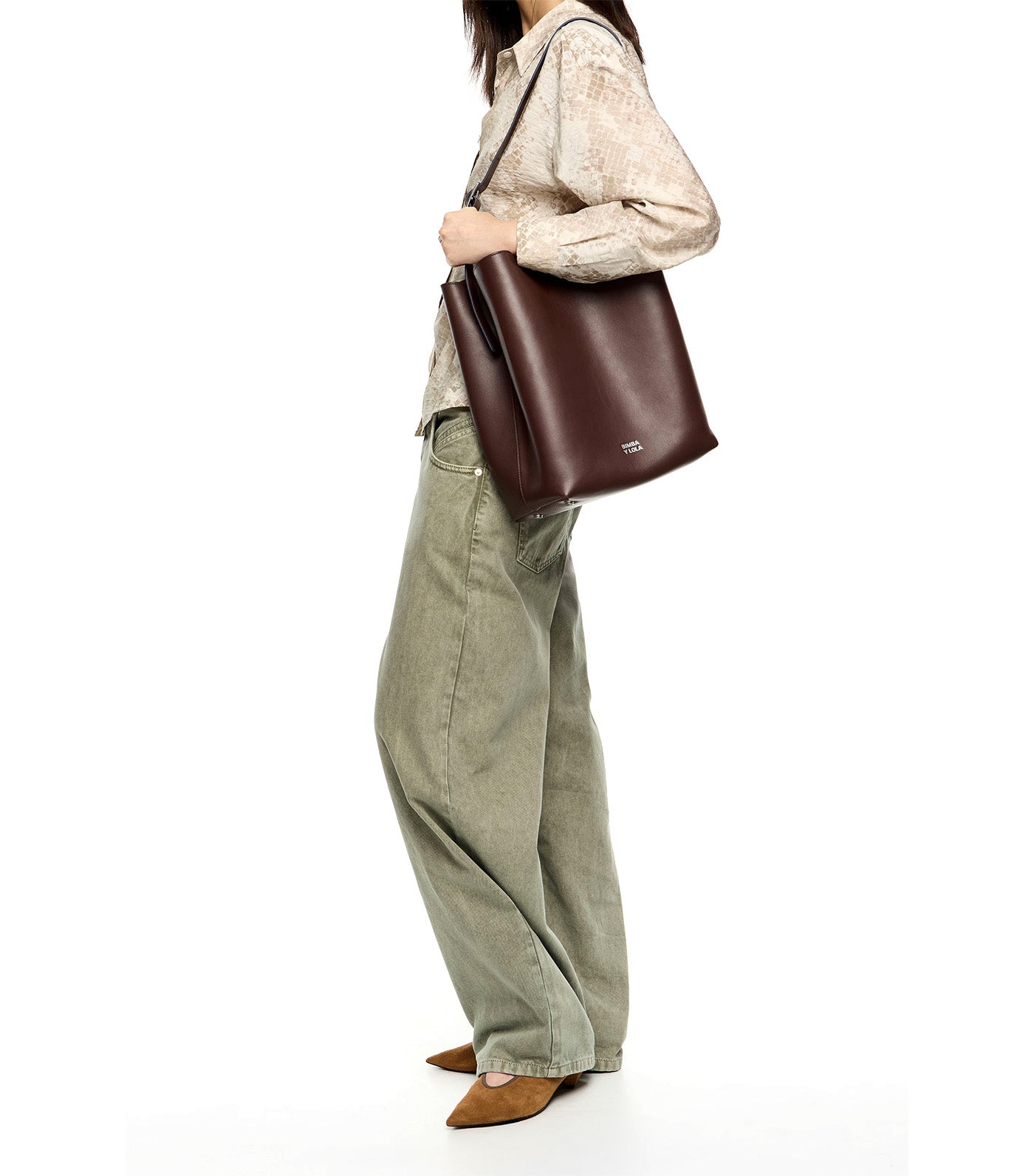 Bimba Y Lola Large Leather Carlino Bag Chocolate