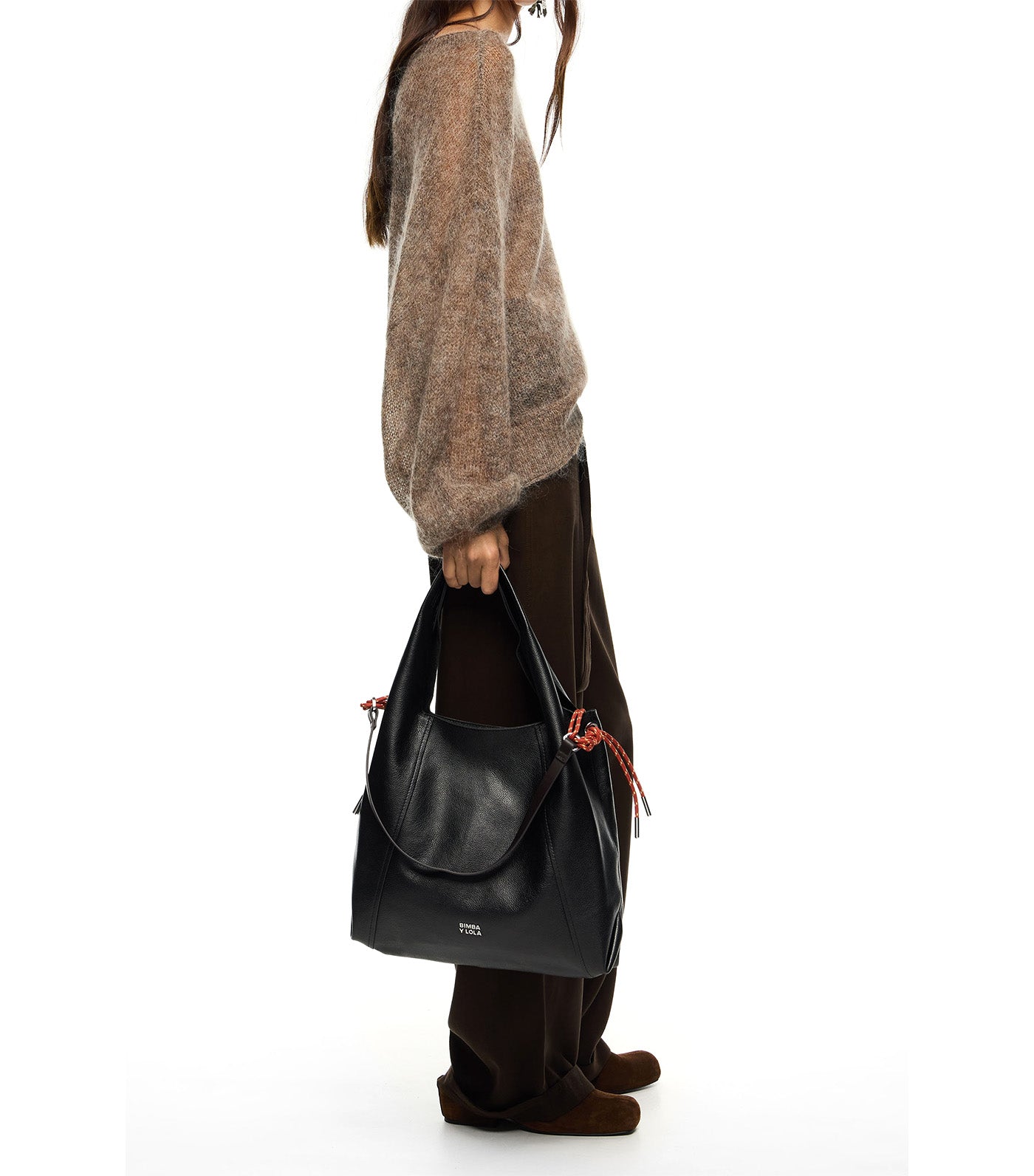 Large Leather Paper Bag Black