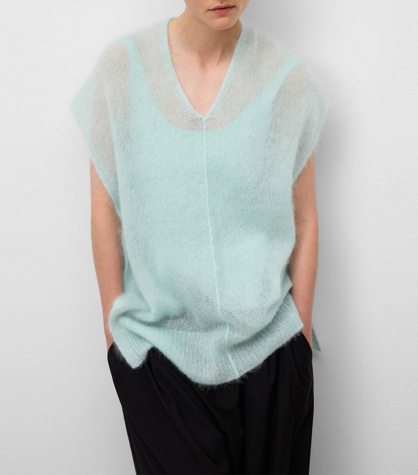 Mohair Blend Knit Vest Sea Water Green