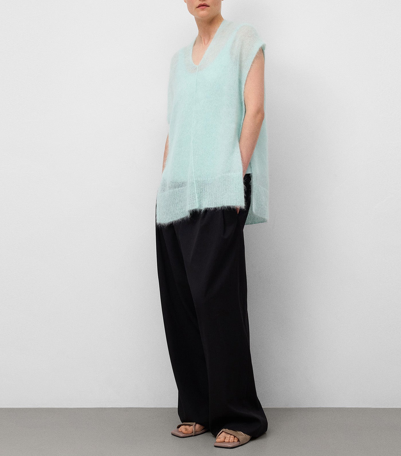 Mohair Blend Knit Vest Sea Water Green