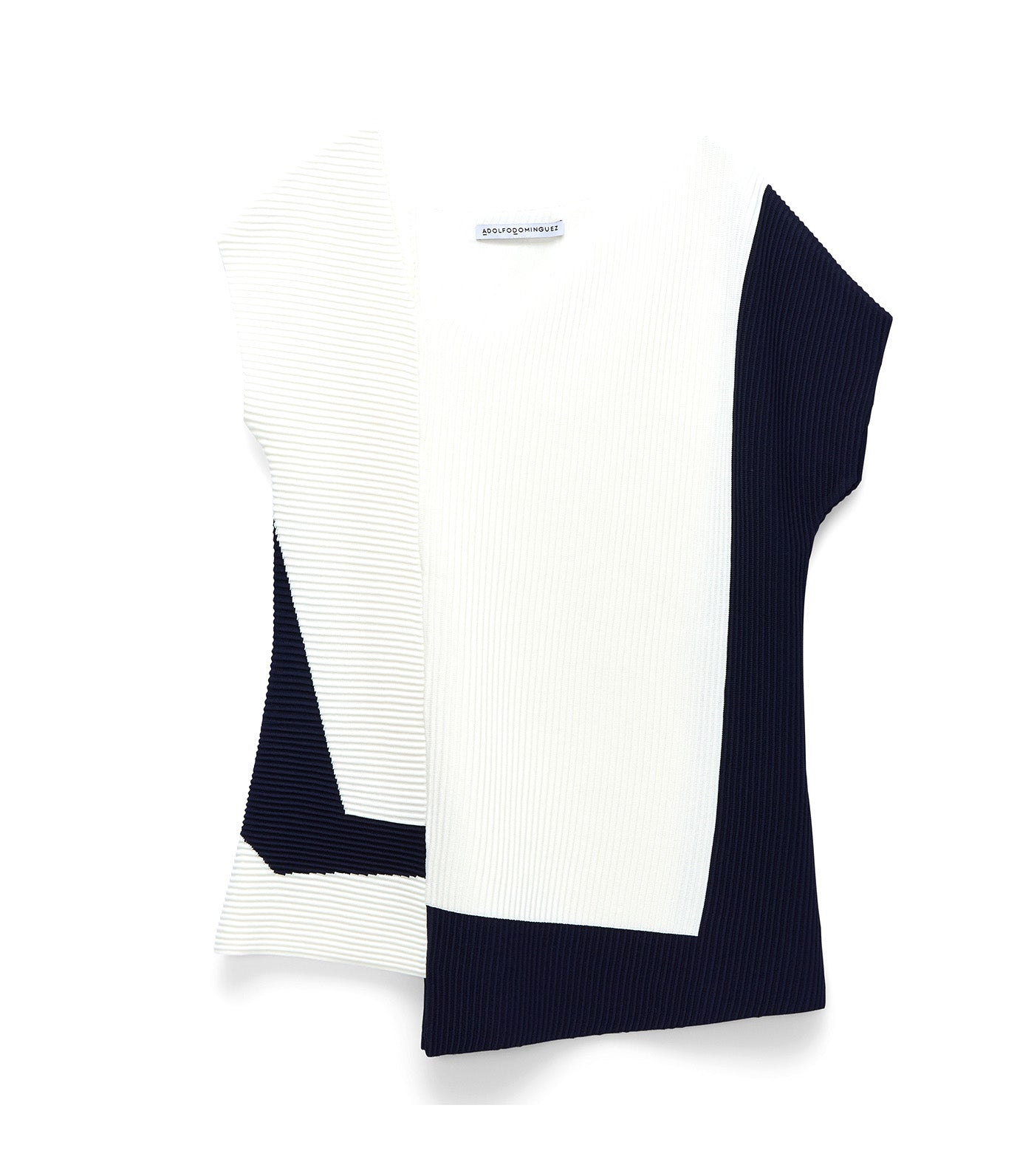 Structured Knit Asymmetrical Top Navy Blue/White