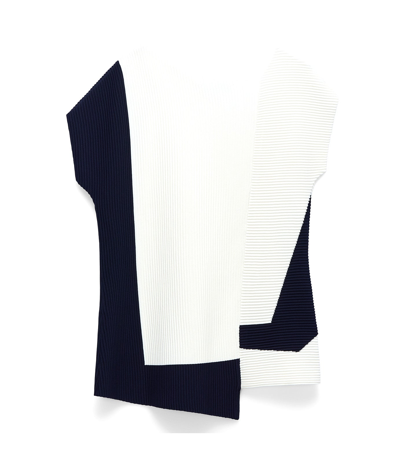 Structured Knit Asymmetrical Top Navy Blue/White