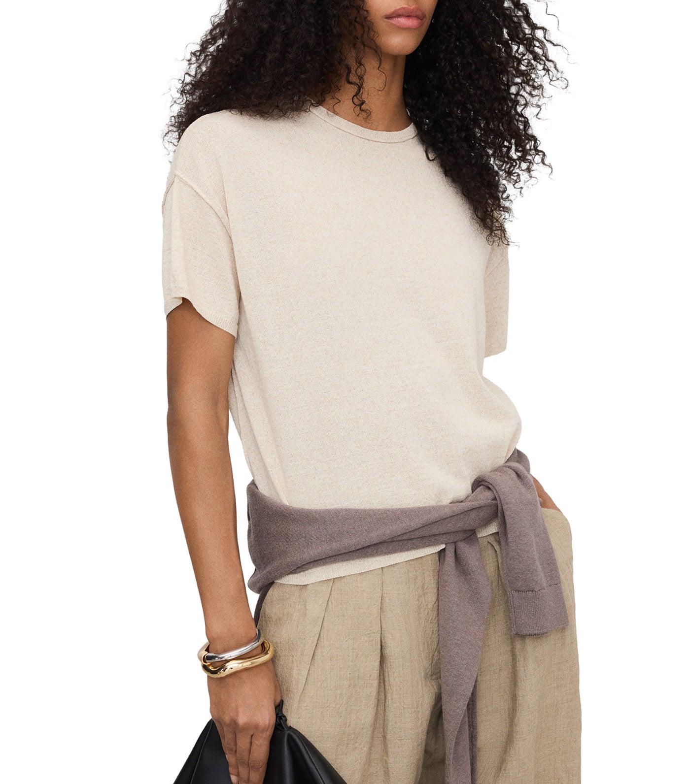 Short Sleeve Knit Sweater Sand Melange