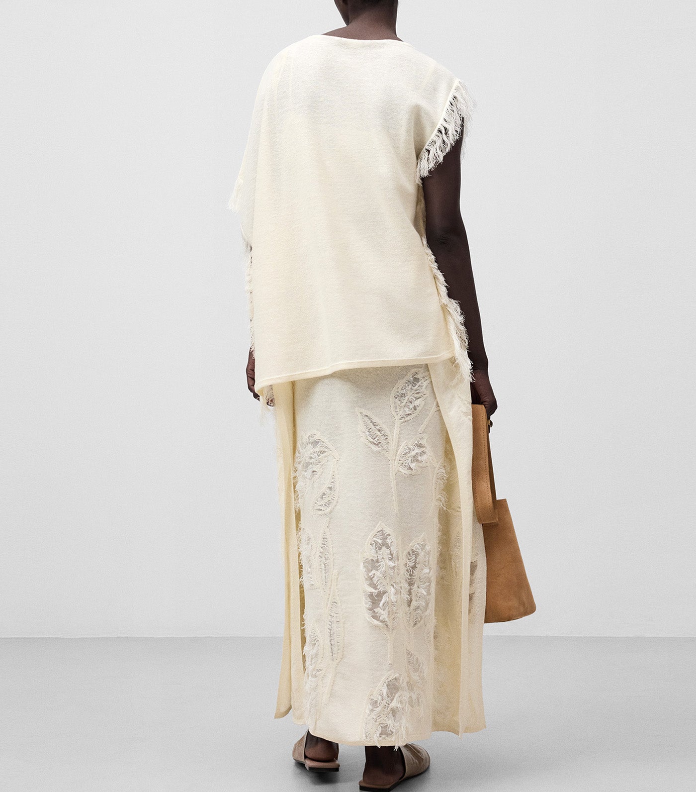 Leaf Pattern Jacquard Knit Sweater Light Cream