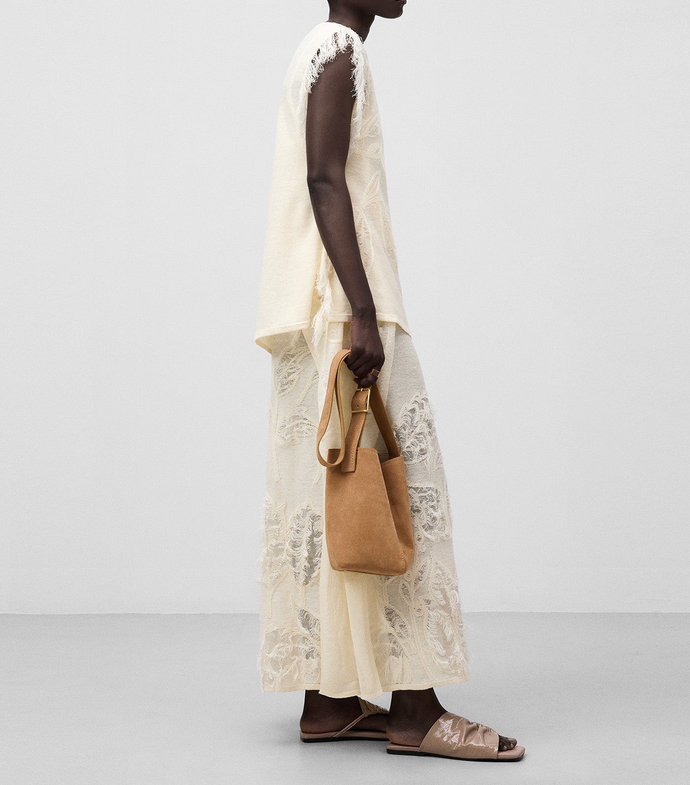 Leaf Pattern Jacquard Knit Sweater Light Cream