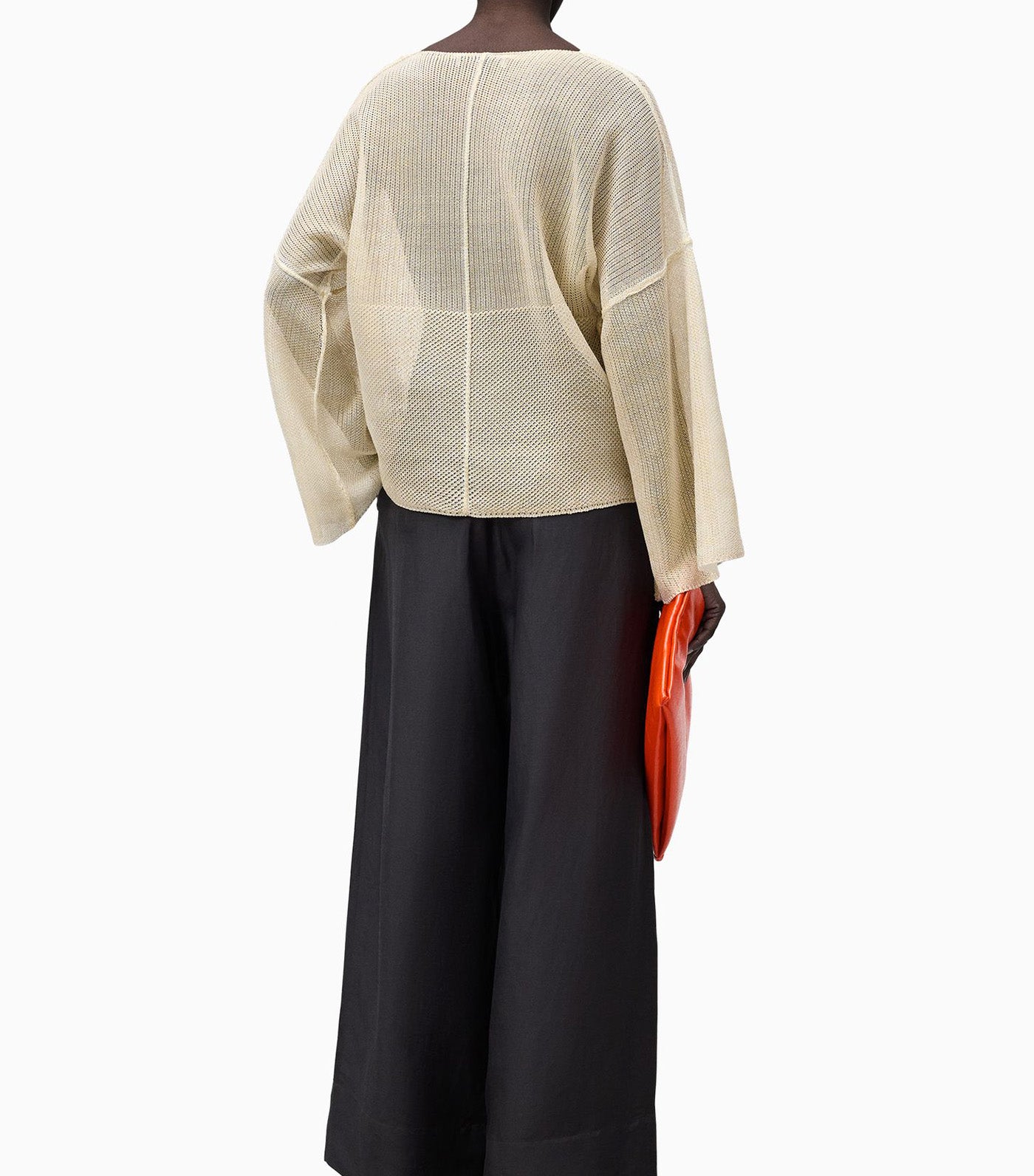 V-Neck Mesh Knit Sweater Gold/White