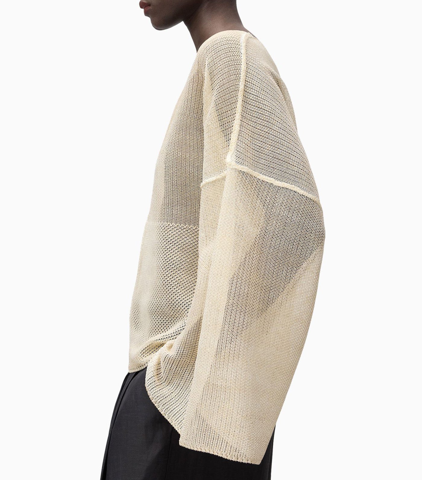 V-Neck Mesh Knit Sweater Gold/White