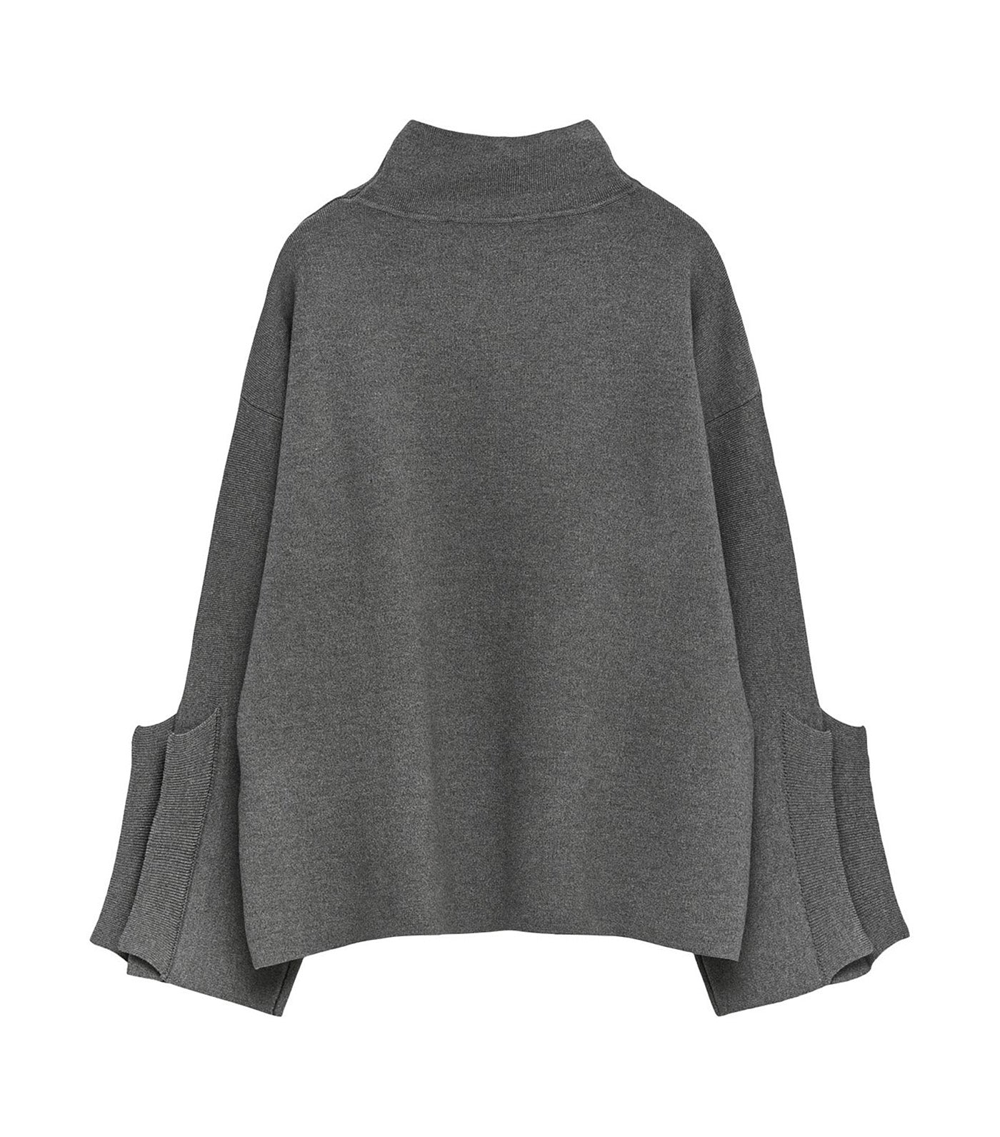 Pleated Sleeve Knit Sweater Gray Melange