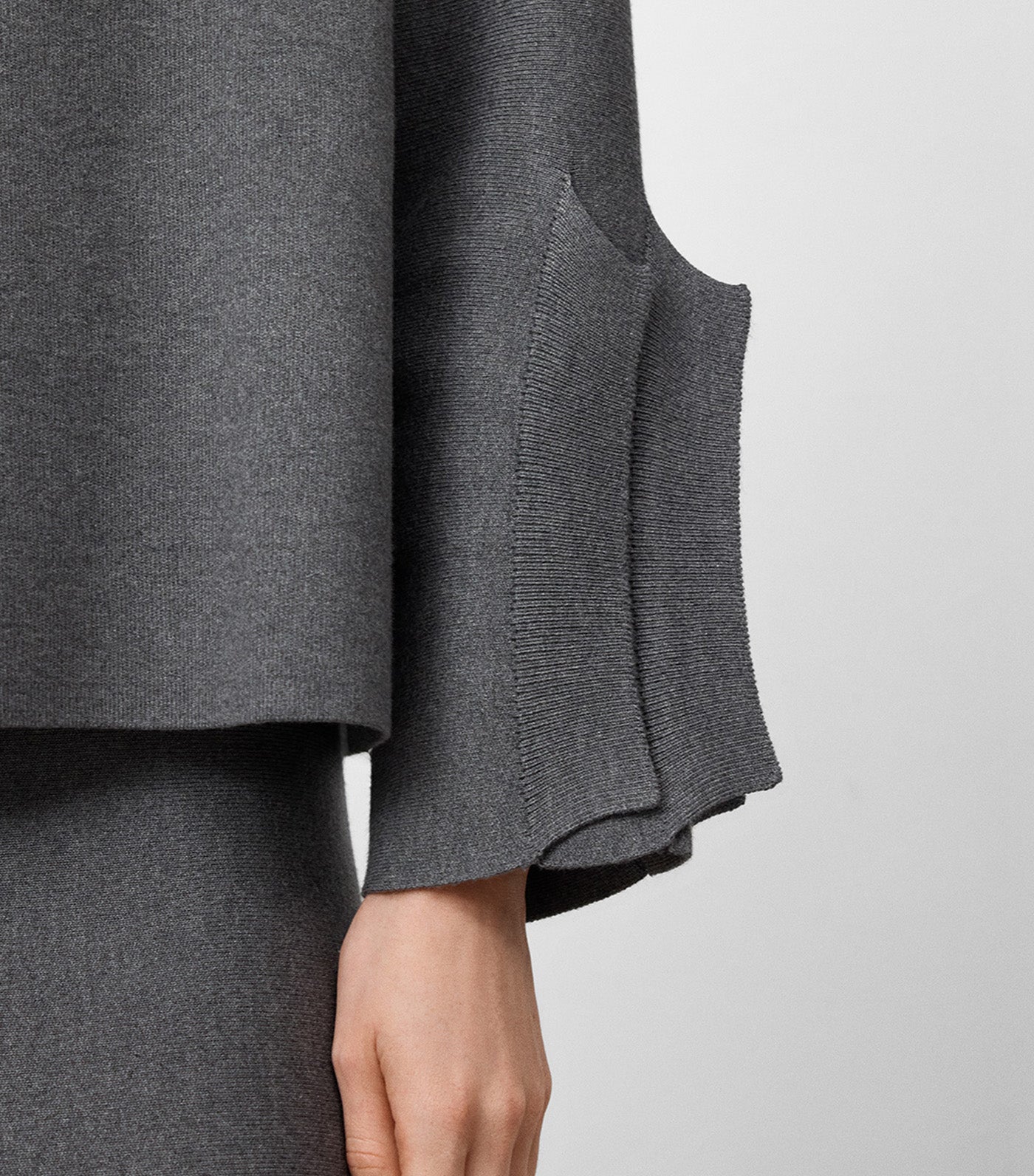 Pleated Sleeve Knit Sweater Gray Melange