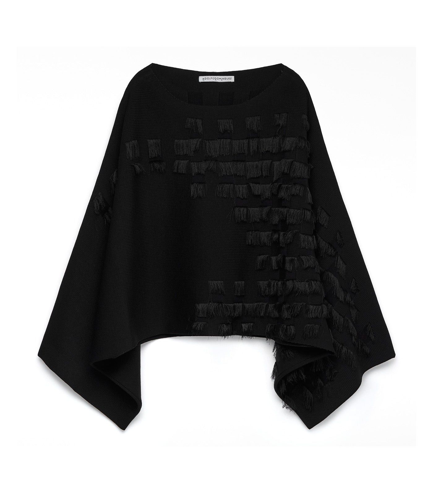 Fringe Detailing Short Knit Cape Black