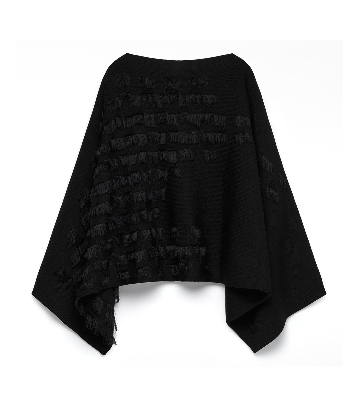 Fringe Detailing Short Knit Cape Black