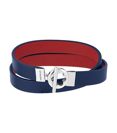 Double-Faced Leather Bracelet with Stainless Steel Snowcap Closure (58) Blue/Red