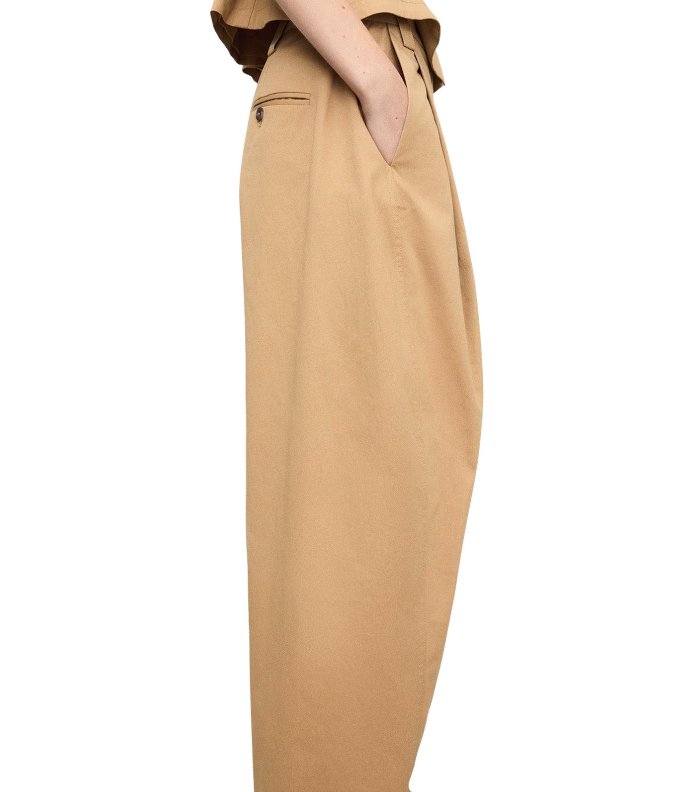 Cotton Barrel Fit Pleated Trousers Camel