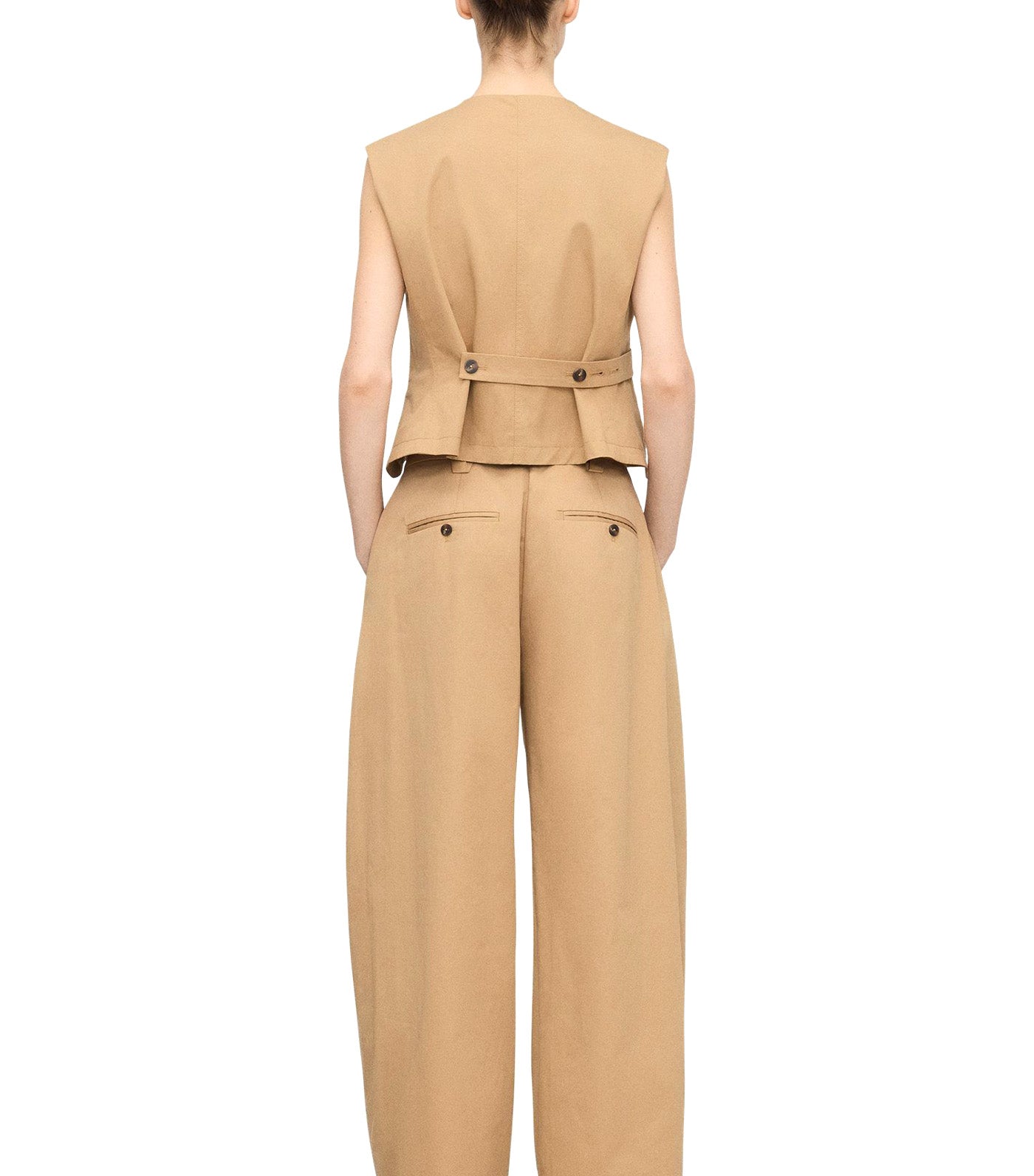 Cotton Barrel Fit Pleated Trousers Camel