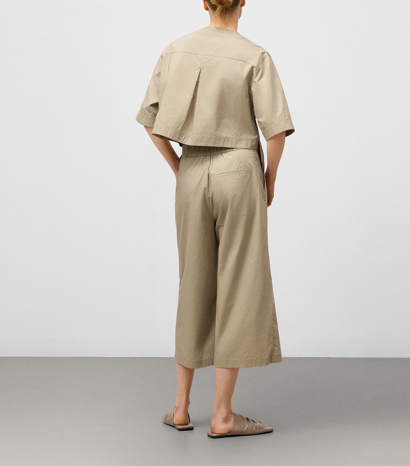 Cotton Cropped Wrap Stone Trousers Stone