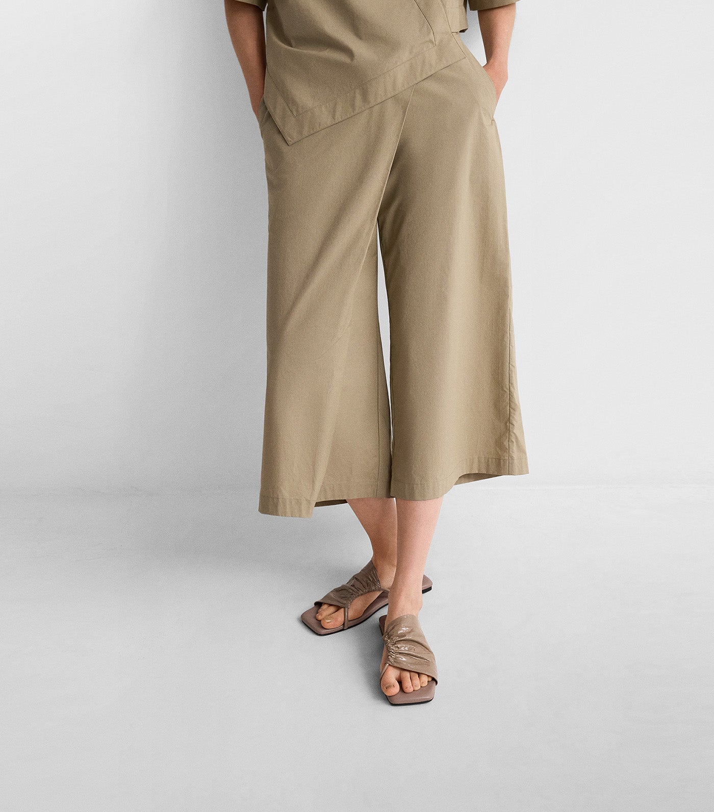 Cotton Cropped Wrap Stone Trousers Stone