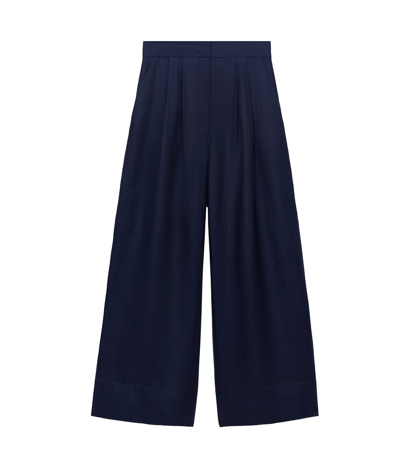 Double-Pleated Wide-Leg Trousers Navy Blue
