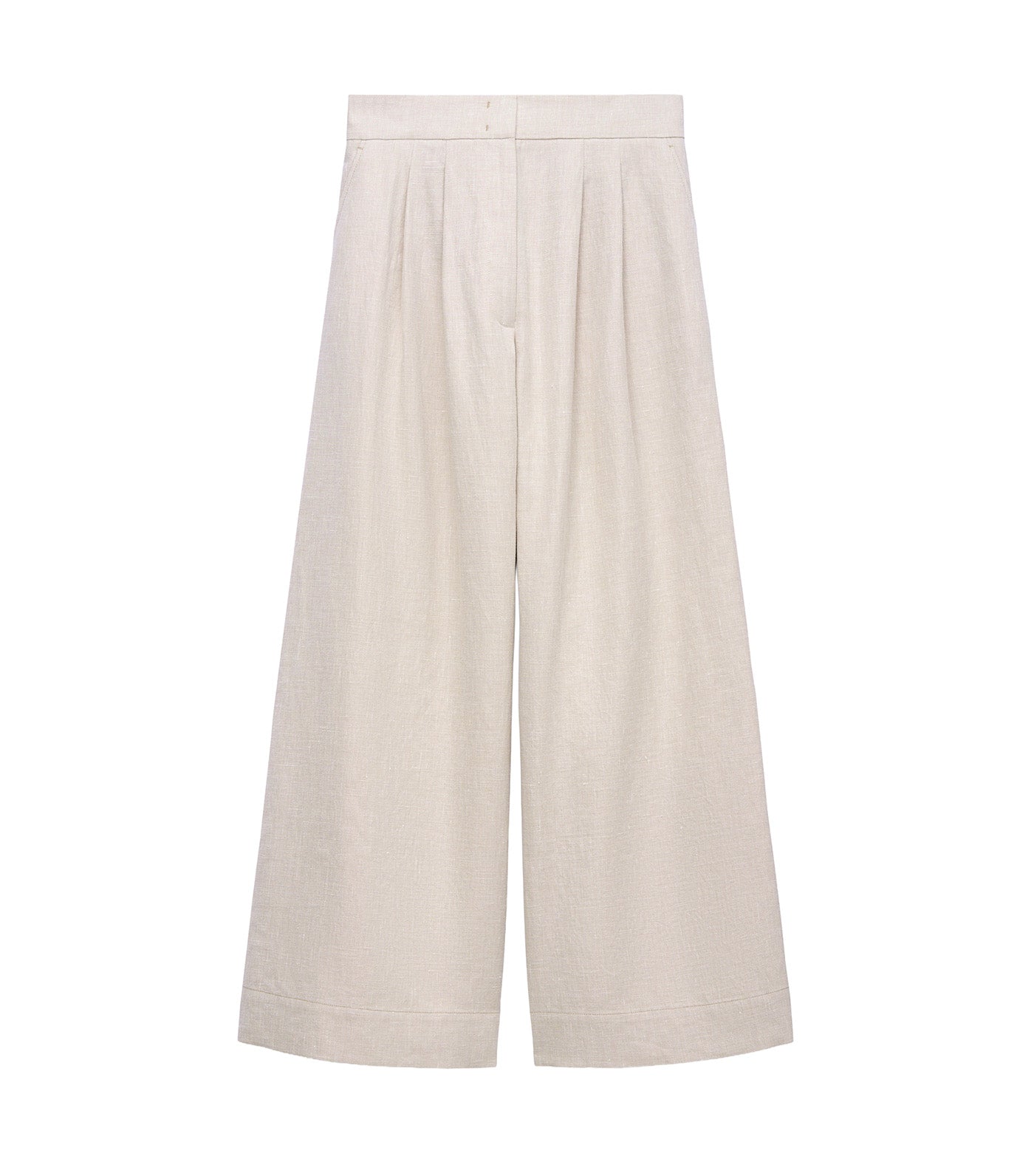 Double-Pleated Wide-Leg Trousers Beige