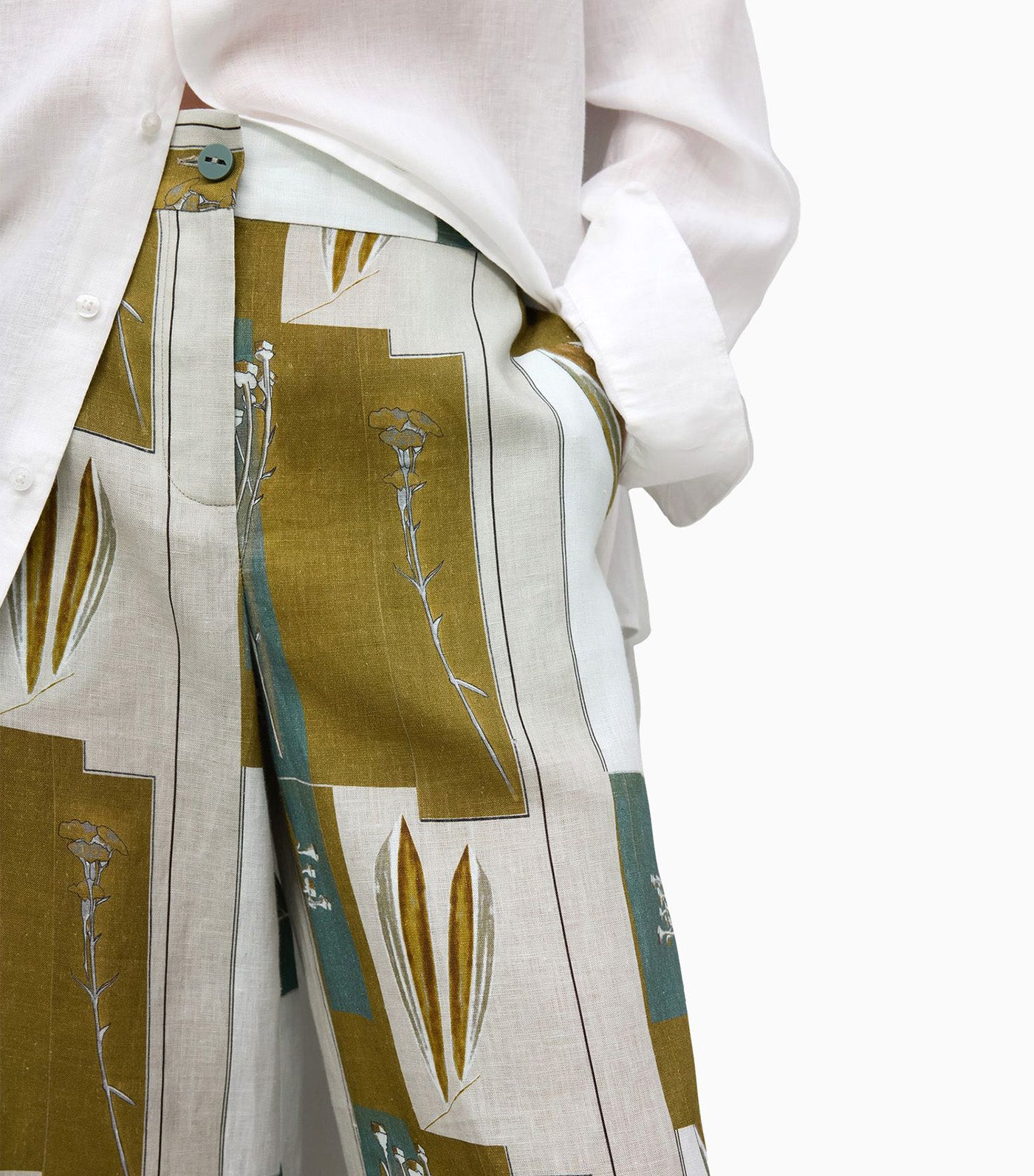 European Linen Printed Trousers Flower Print