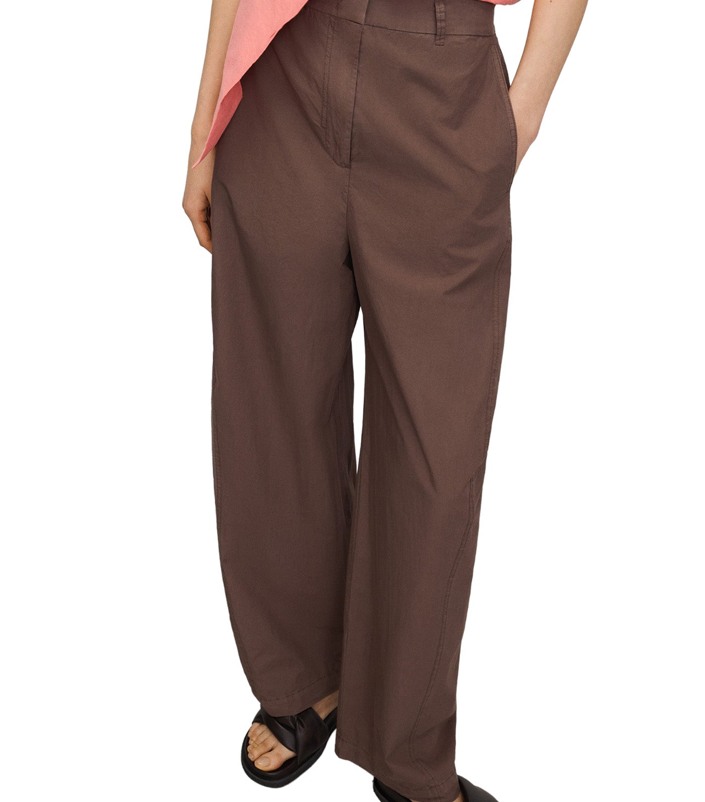 Organic Cotton Barrel Fit Trousers Brown
