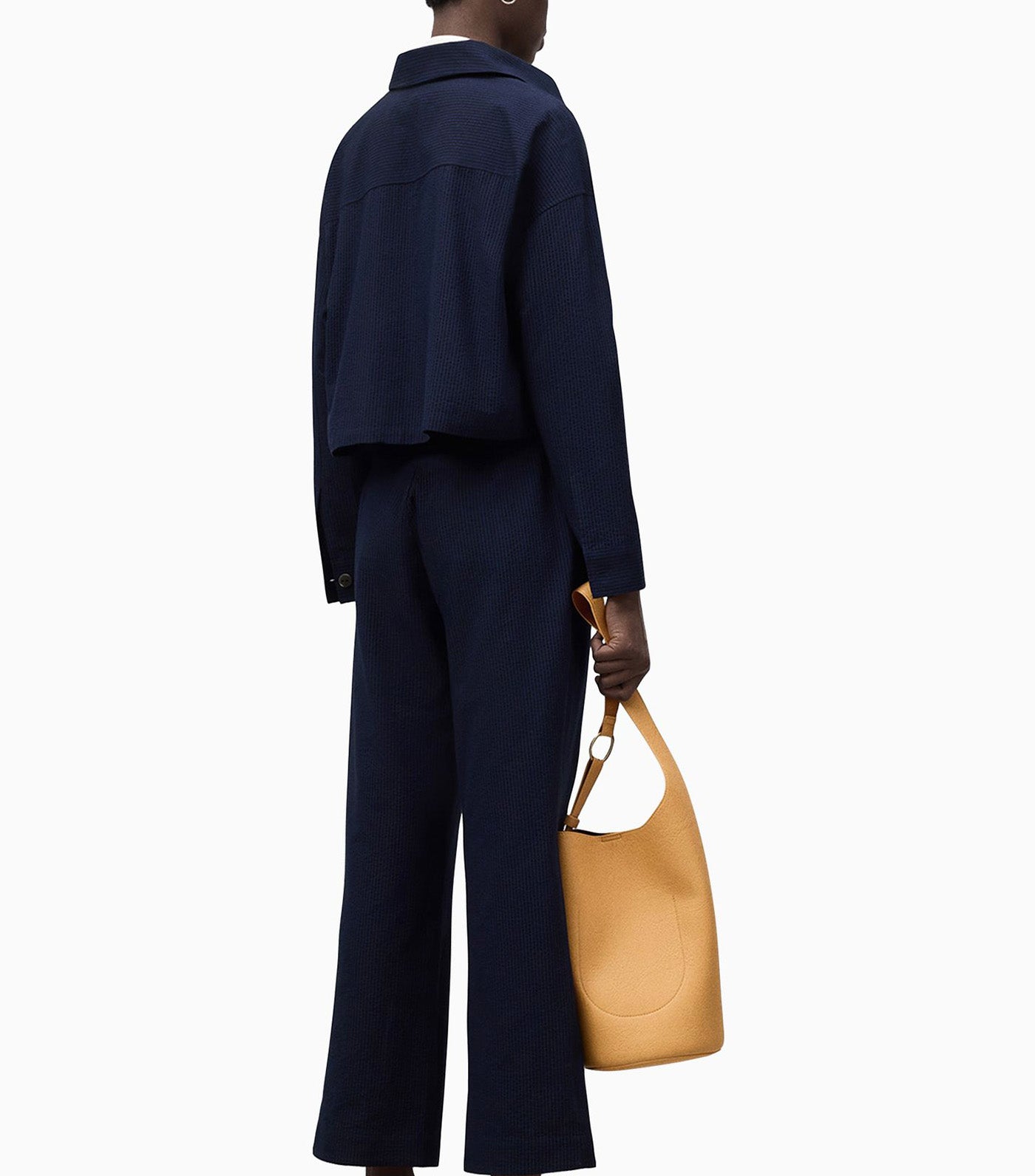 Ankle Seersucker Cotton Trousers Blue Stripe