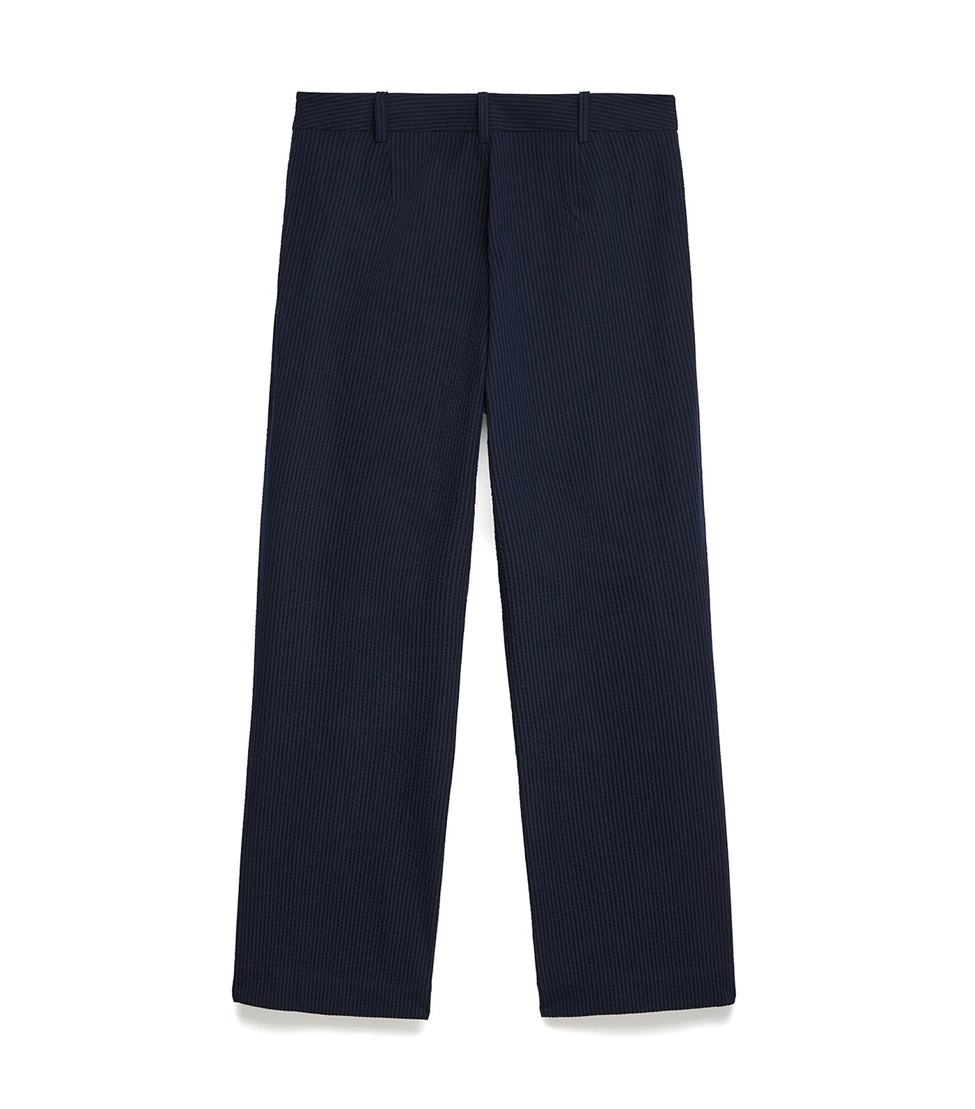 Ankle Seersucker Cotton Trousers Blue Stripe