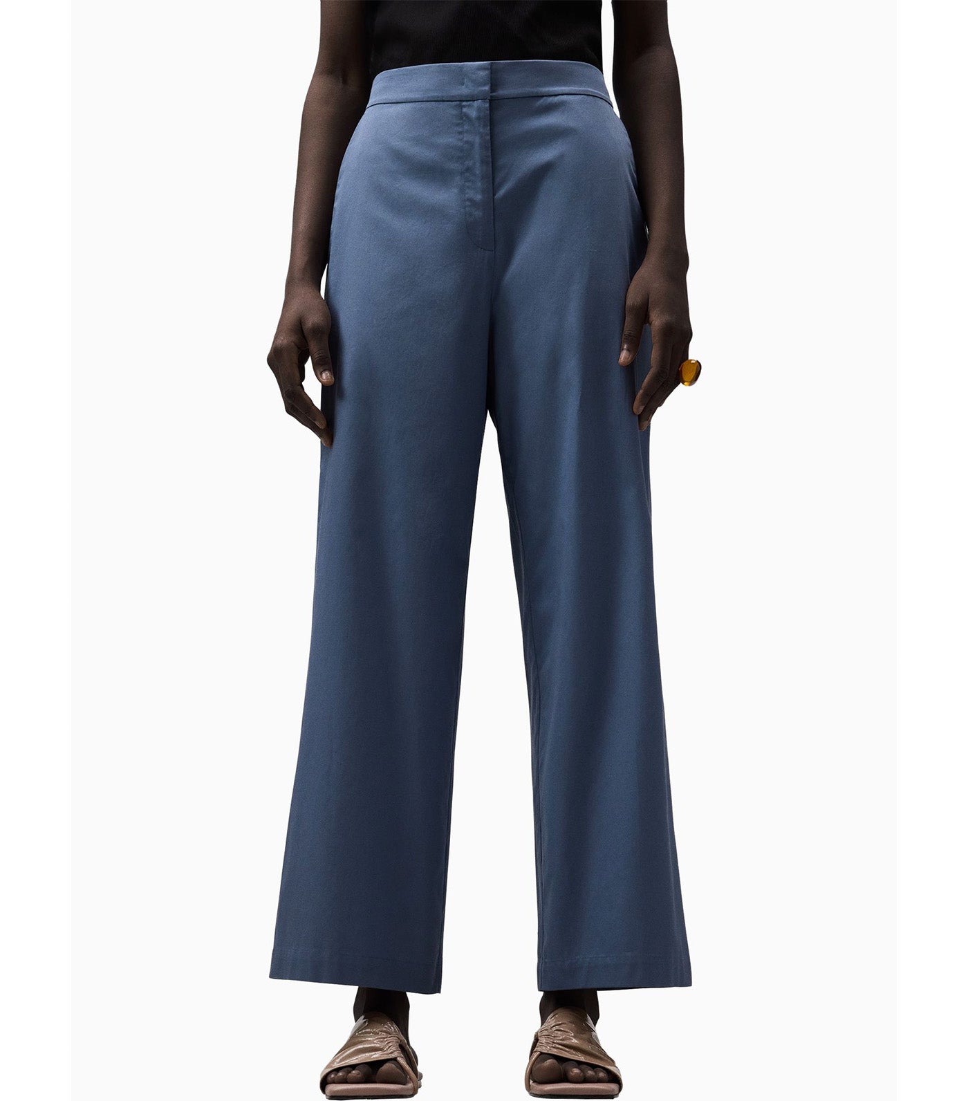 Cotton Straight Trousers Gray/Blue