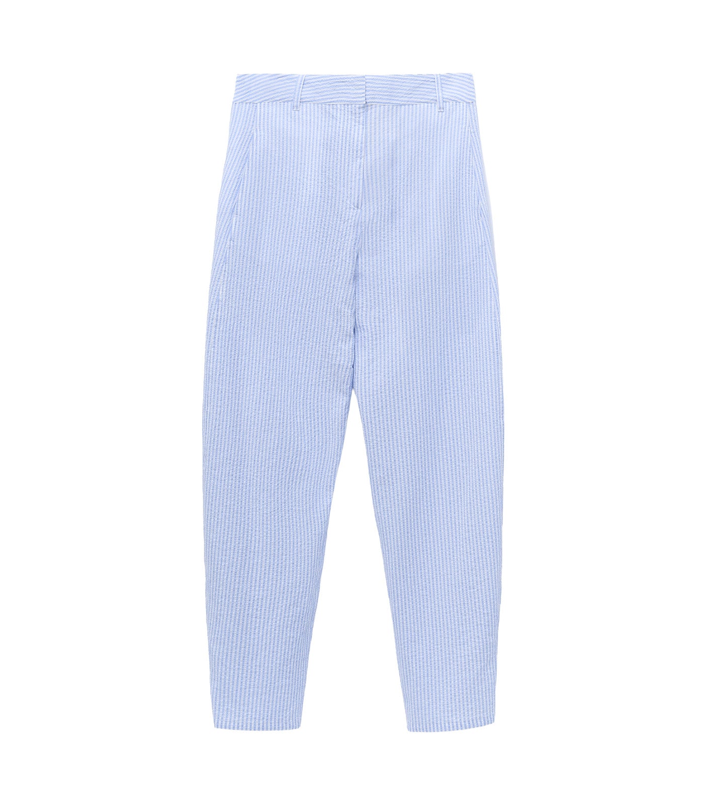 Seersucker Striped Barrel Fit Trousers Blue Stripe
