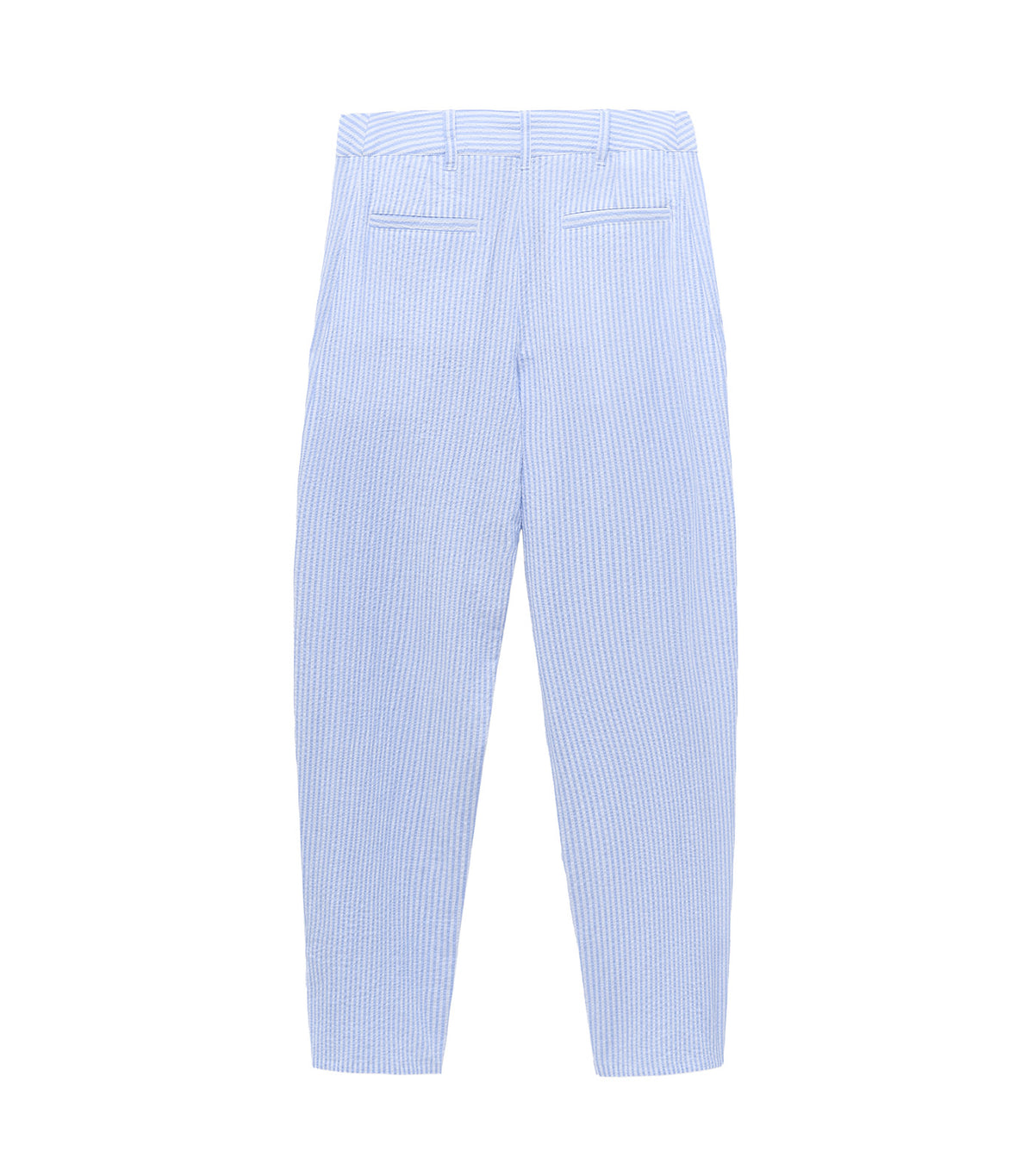 Seersucker Striped Barrel Fit Trousers Blue Stripe