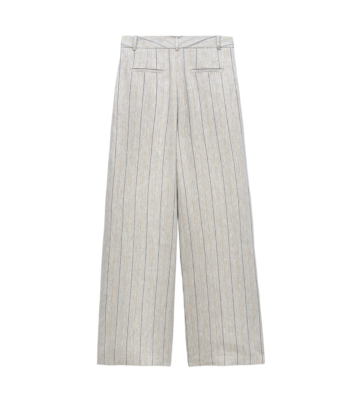 European Linen Striped Straight Trousers Brown Stripe