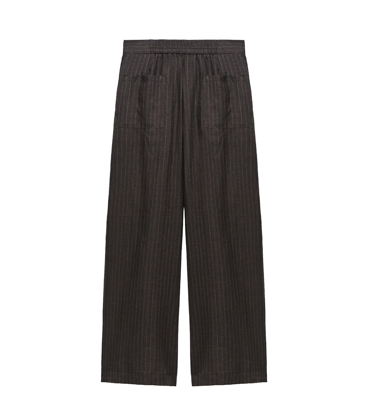 European Linen Striped Straight Trousers Brown
