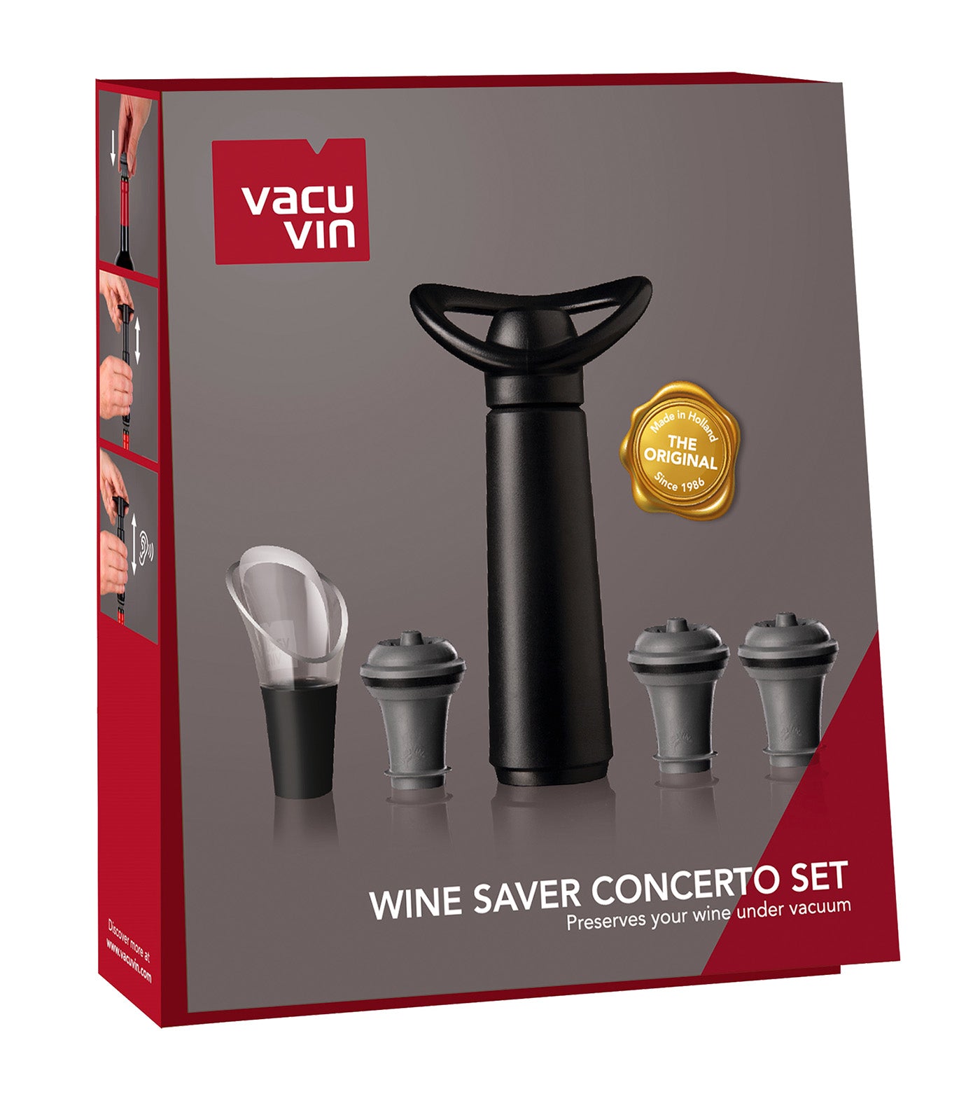 Wine Saver Concerto Black Gift Set - 1 Pump, 3 Stoppers, 1 Server