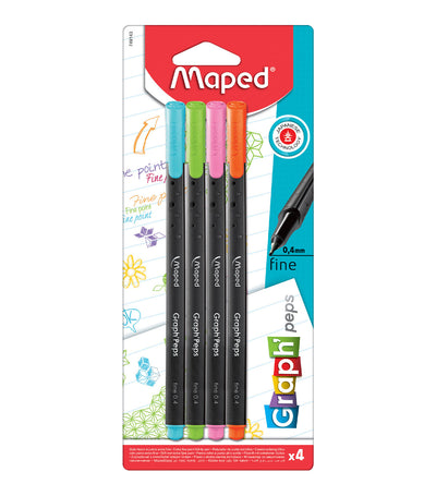 Graph'Peps Classic 0.4mm Fine Felt Tipped Pens Pastel Colors x 4